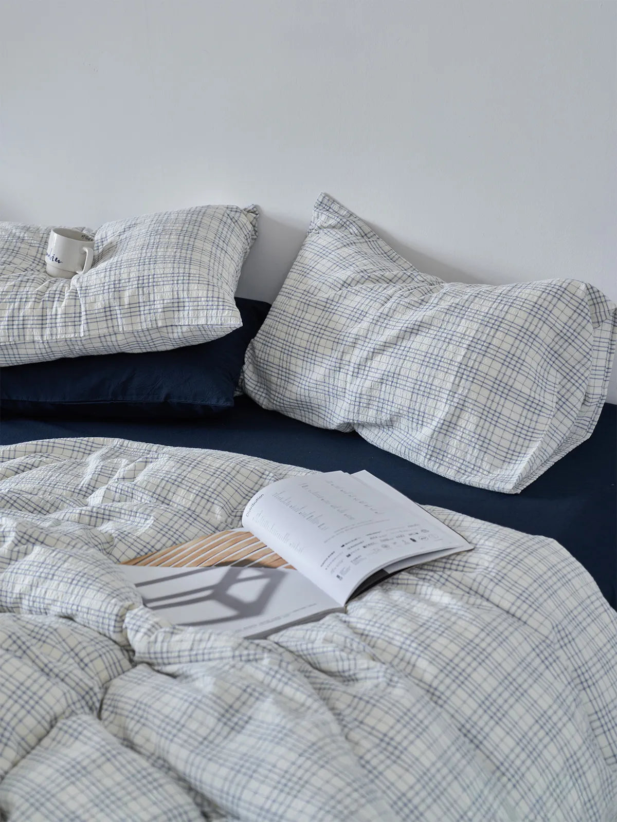 Textured Plaid Washed Cotton Bedding Set