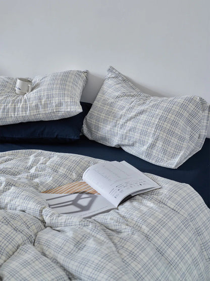 Textured Plaid Washed Cotton Bedding Set