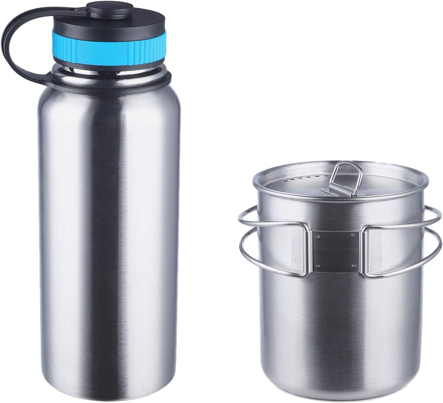 Canteen Stainless Steel Water Bottle with Nested Camping Cup and Lid for Bug Out Bag, Bushcraft Gear, Metal Canteen with a Wide Mouth Water Bottle and Mess Kit Camping & Hiking Canteens Hydration & Filtration Outdoor Recreation Sports & Outdoors