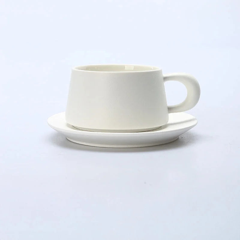Matte Ceramic Chunky Handle Coffee Cup & Saucer Set