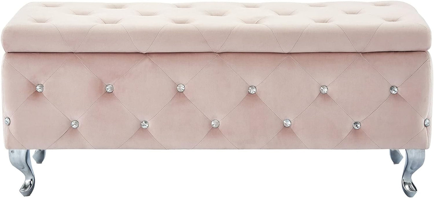 Contemporary Velvet & Metal Rectangular Storage Ottoman in Blush Pink Furniture Home & Kitchen Living Room Furniture Ottomans