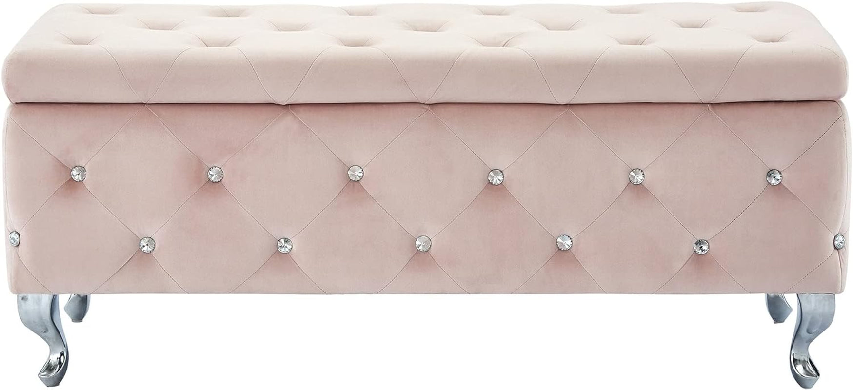 Contemporary Velvet & Metal Rectangular Storage Ottoman in Blush Pink Furniture Home & Kitchen Living Room Furniture Ottomans