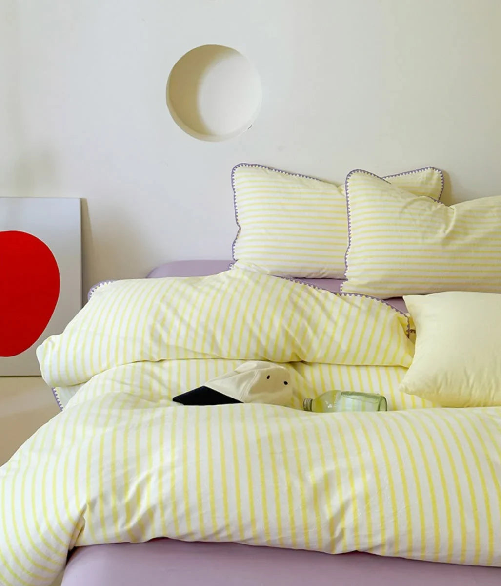 Soft Scalloped Striped Cotton Bedding Set
