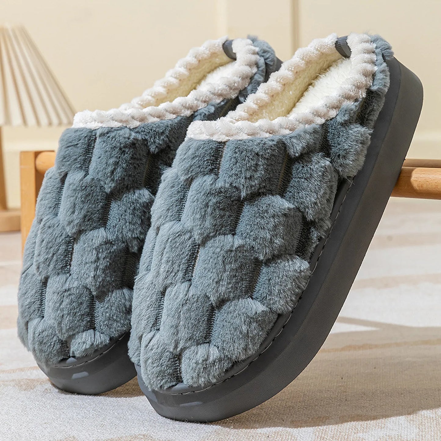 Plush Textured Cube Faux Fur House Slippers