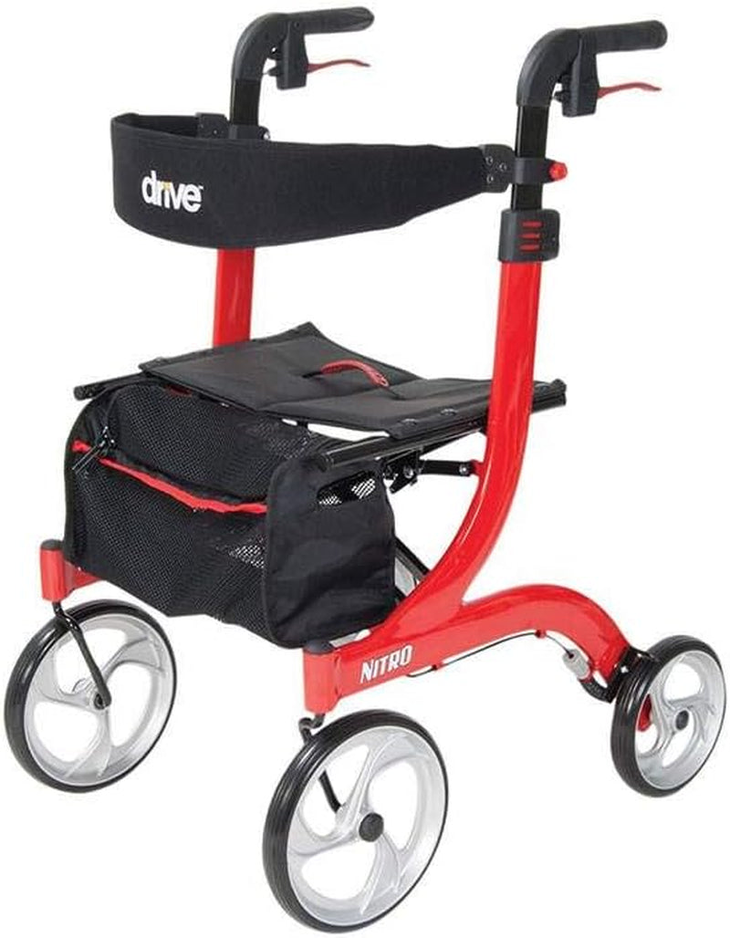 Drive Medical RTL10266-T Nitro DLX Foldable Rollator Walker with Seat, Red Medical Supplies & Equipment Mobility & Daily Living Aids Mobility Aids & Equipment Rollators & Accessories Rolling Walkers Walkers