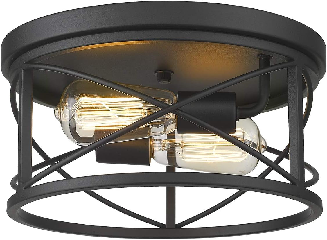 FEMILA 12Inch Ceiling Light Fixture, 2-Light Farmhouse Flush Mount Lighting Fixture, Metal Frame in Black Finish for Bedroom, Kitchen, Foyer, Laundry, 4FD20-F BK Ceiling Lights Close To Ceiling Lights Lighting & Ceiling Fans Tools & Home Improvement