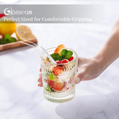 Crystal Water Glasses Set of 2, 10 Oz Clear Glass Cups for Coffee, Vintage Glassware Modern Drinking Glass Cup, Short Aesthetic Drinkware Sets for Drink Juice Cocktail for Kitchen Dining Table Bar Dining & Entertaining Glassware & Drinkware Home & Kitchen Kitchen & Dining Mixed Drinkware Sets