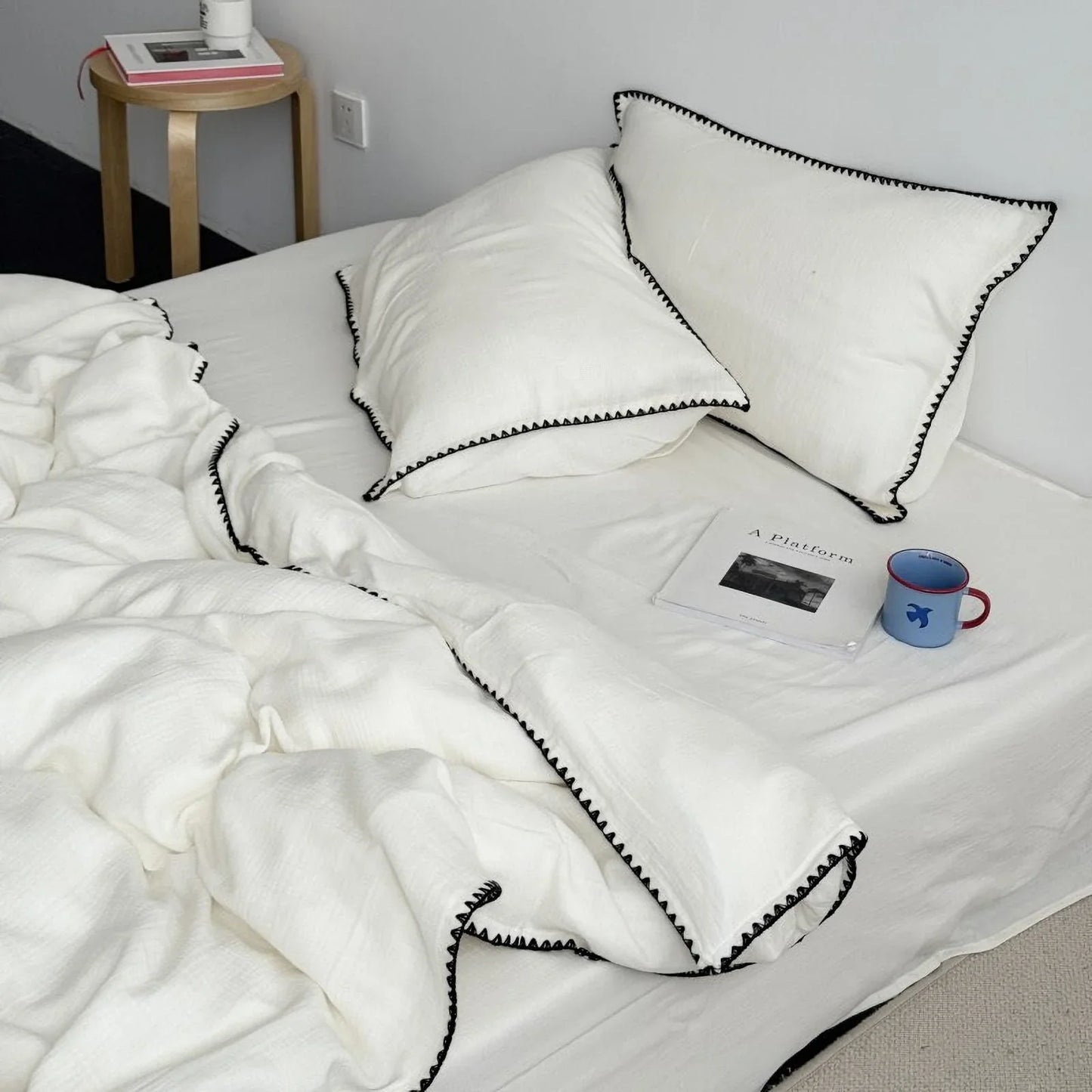 Textured Embroidered Edge Washed Cotton Bedding Set