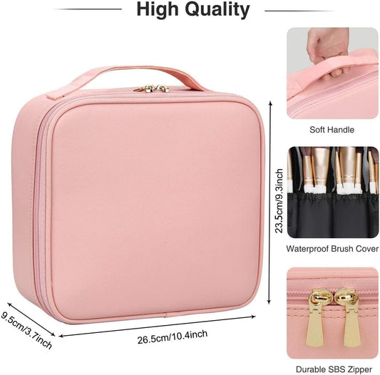 Travel Makeup Case, PU Leather Portable Organizer Makeup Train Case Makeup Bag Cosmetic Case with Adjustable Dividers for Cosmetics Makeup Brushes Women (Pink) Bags & Cases Beauty & Personal Care Tools & Accessories Train Cases