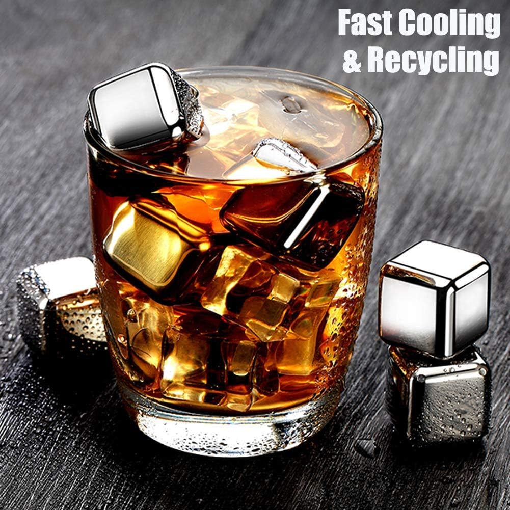 DERGUAM 8 Packs Fast-Cooling 304 Stainless Steel Ice Cubes Whiskey Stones Whiskey Rocks with Wine Opener, Nonslip Ice Tong & Freezer Storage Tray Great for Whiskey,Wine,Beer,Juice or Soda Home & Kitchen Ice Cube Molds & Trays Kitchen & Dining Kitchen Utensils & Gadgets Specialty Tools & Gadgets