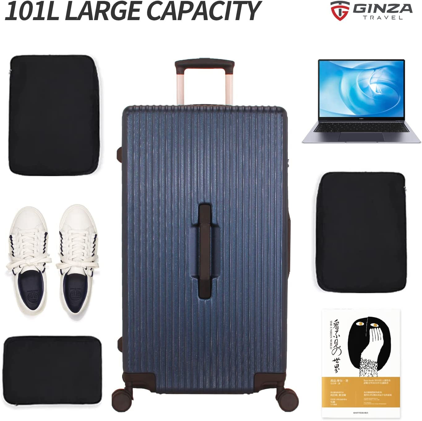 Ginzatravel PC Material Business Fashion 28" Suitcase with TSA Customs Lock, Spinner Wheels（Elite Business Series-02 ） (Dark Blue) Clothing Luggage Luggage & Bags Luggage & Travel Gear Shoes & Jewelry Suitcases