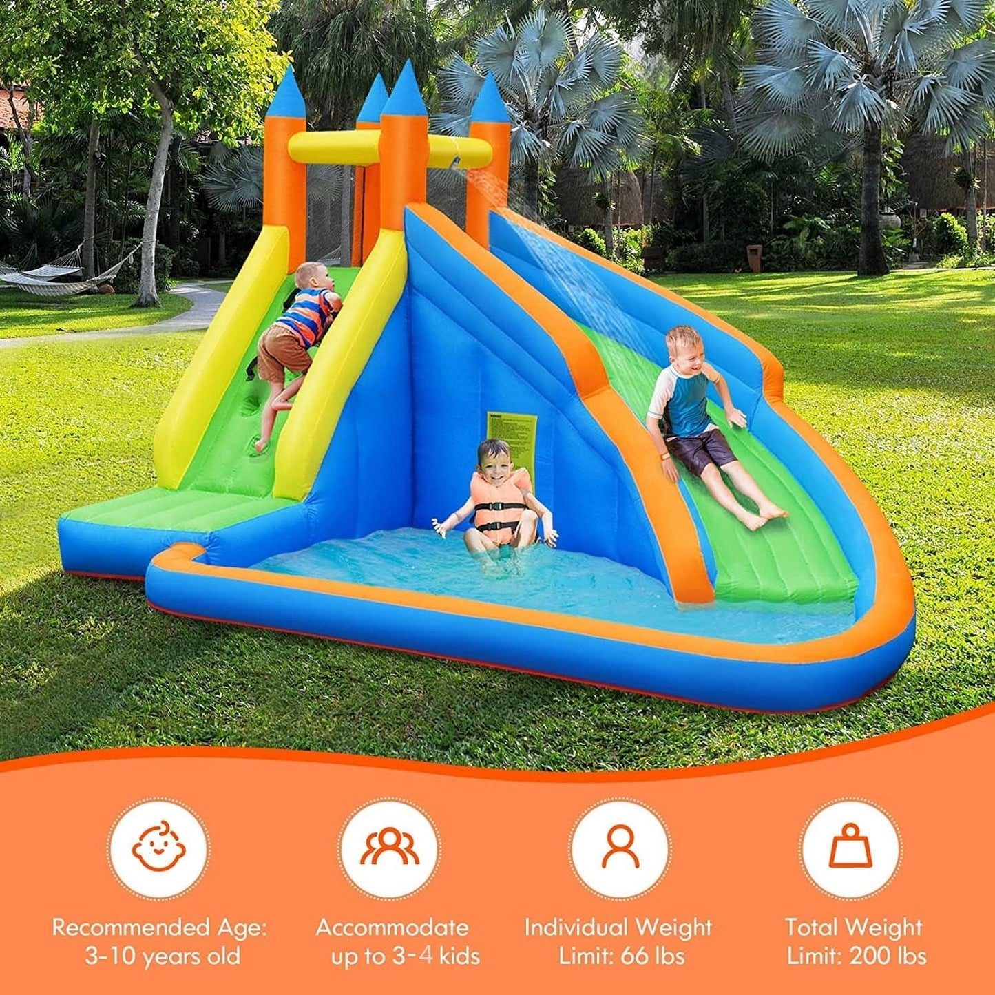 Costzon Inflatable Water Slide, Giant Bouncy Waterslide Park for Kids Backyard Outdoor Fun with Climbing Wall, Splash Pool, Blow up Water Slides Inflatables for Kids and Adults Party Gift Inflatable Water Slides Pool Toys Pools & Water Toys Sports & Outdoor Play Toys & Games