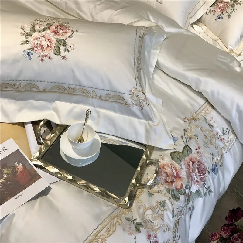 Destiny Blossom Floral Embroidered Egyptian Cotton Bedding Set