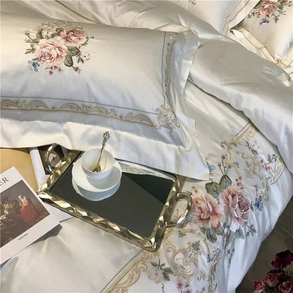Destiny Blossom Floral Embroidered Egyptian Cotton Bedding Set