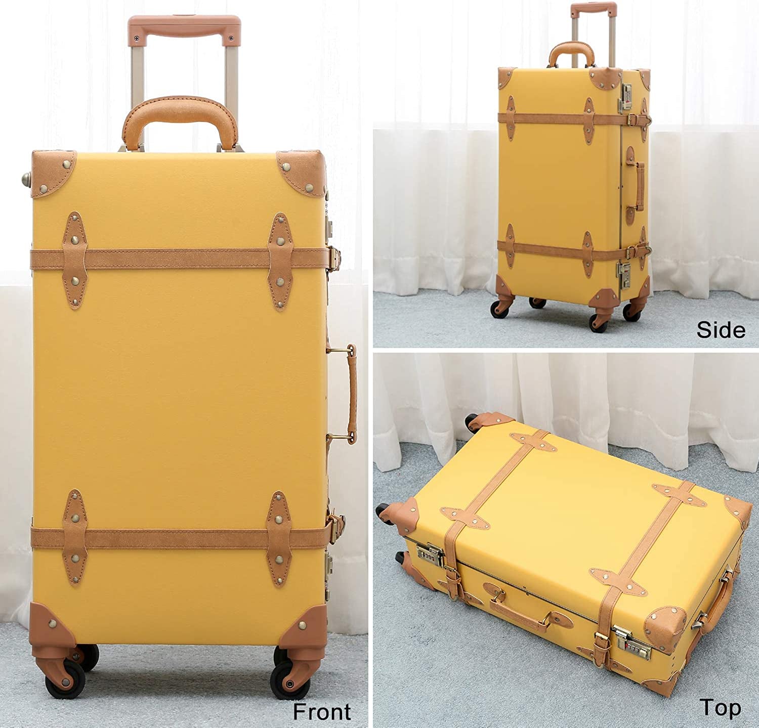 Urecity Vintage Suitcase Set for Women, Vintage Luggage Sets for Women 2 Piece, Cute Designer Trunk Luggage, Retro Suit Case (Mustard Yellow, 26"+12") Clothing Luggage Luggage & Bags Luggage & Travel Gear Luggage Sets Shoes & Jewelry Suitcases