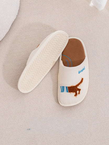 Plush Embroidered Dachshund Slides Polyester House Slippers