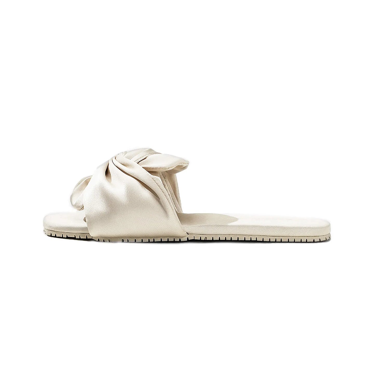 Silky Ruched Bow Cotton Sateen House Slippers