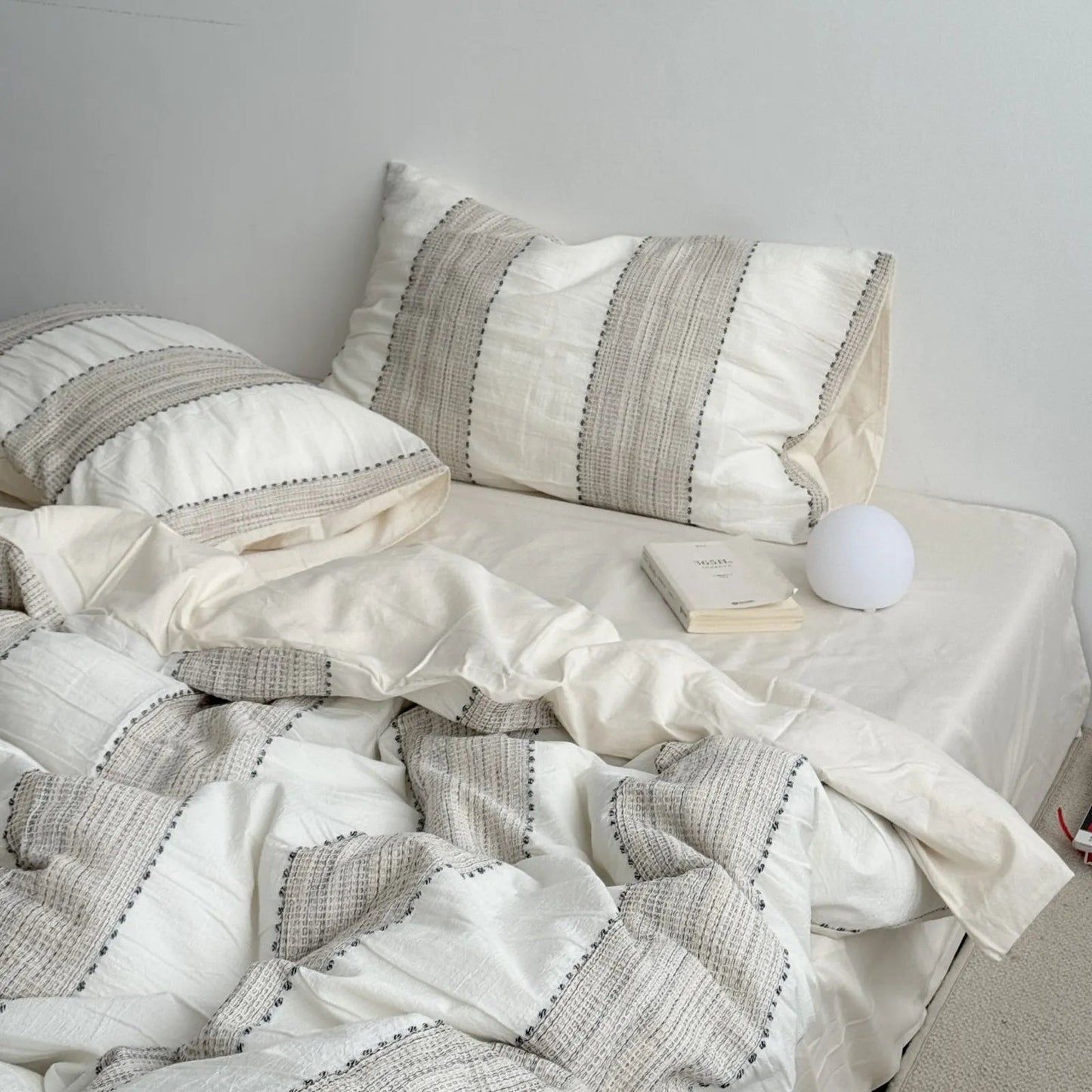Textured Woven Stripe Washed Cotton Bedding Set
