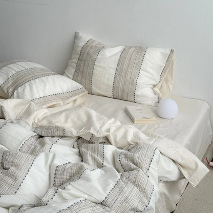 Textured Woven Stripe Washed Cotton Bedding Set