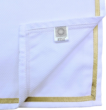 ATOSII 'Kohinoor' Home Linen 100% Cotton Cloth Napkins - 20 X 20 Inch (White) Oversized Dinner Napkins - Set of 4 - Handcrafted with Gold Satin Trim - Soft Napkins Perfect for Gifting Cloth Napkins Home & Kitchen Kitchen & Dining Kitchen & Table Linens