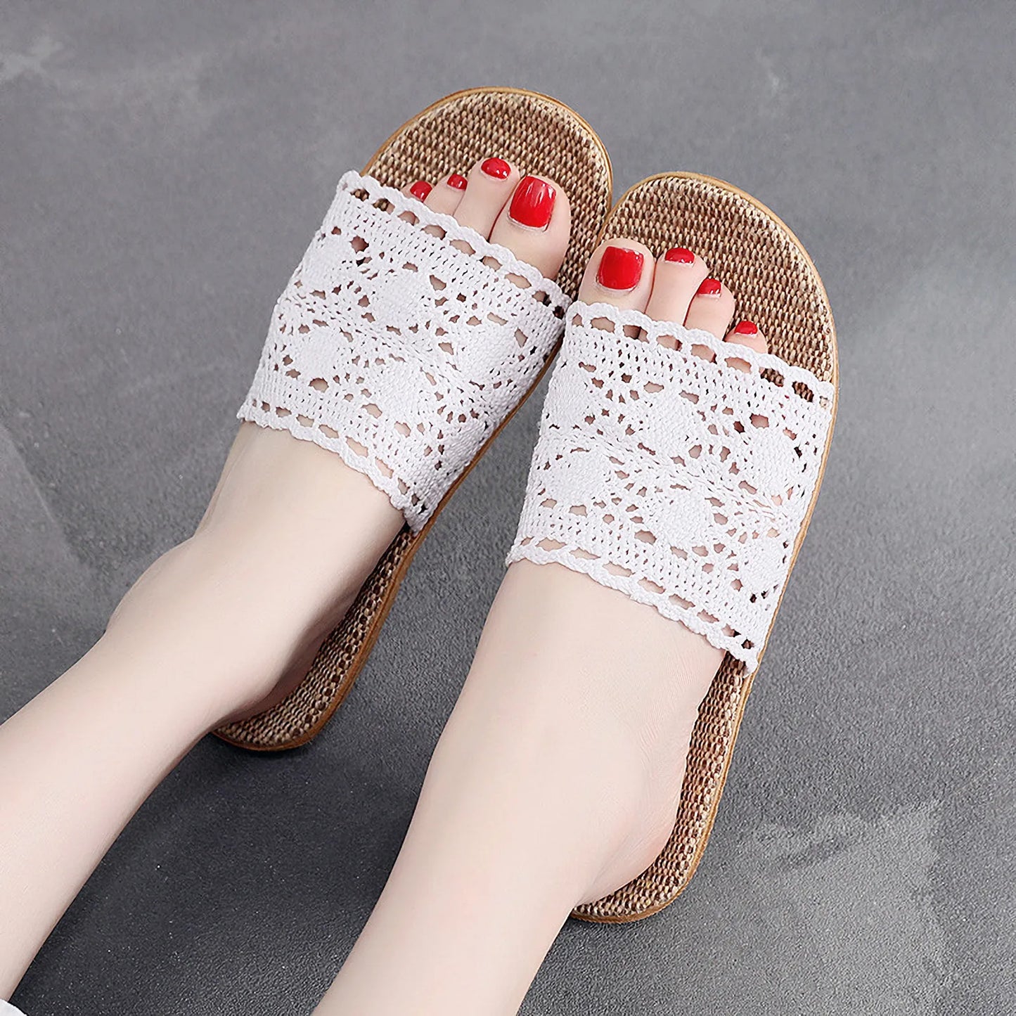 Breathable Crochet Lace Linen House Slippers