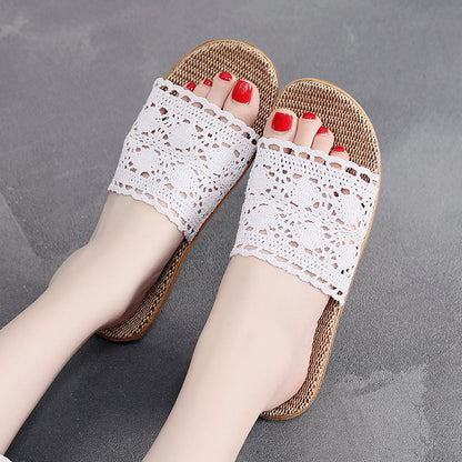 Breathable Crochet Lace Linen House Slippers