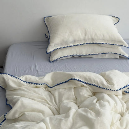 Textured Embroidered Edge Washed Cotton Bedding Set