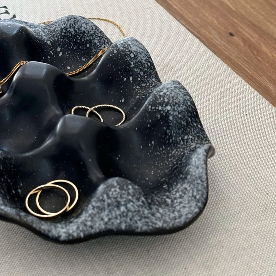 Speckled Wavy Ceramic Jewelry Dish