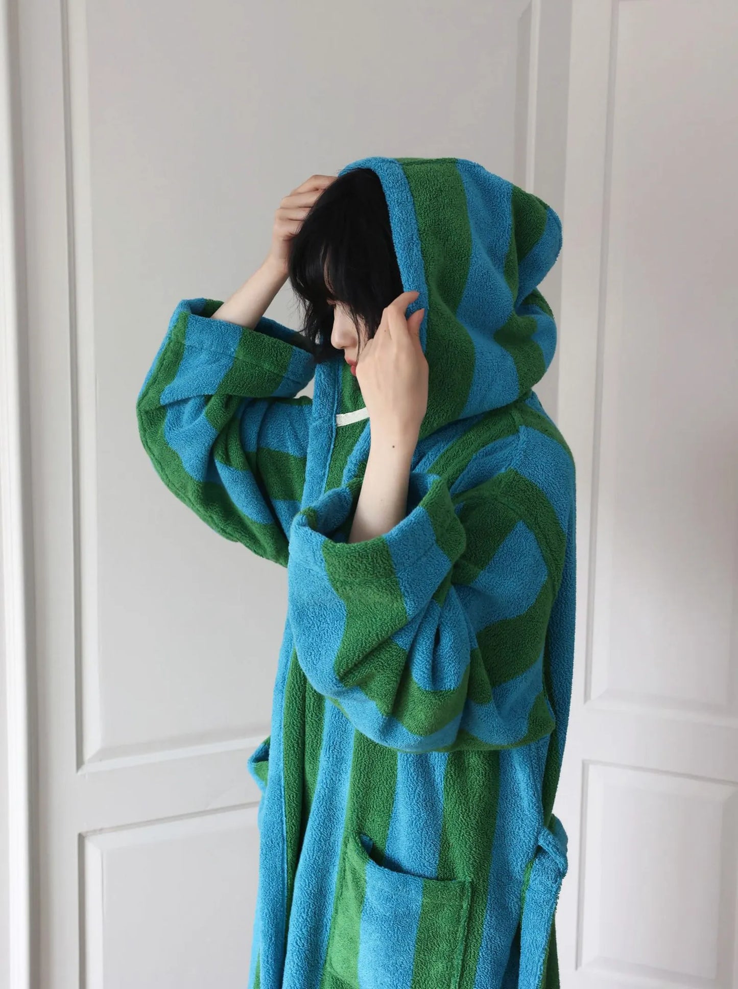 Plush Bold Striped Cotton Hooded Robe