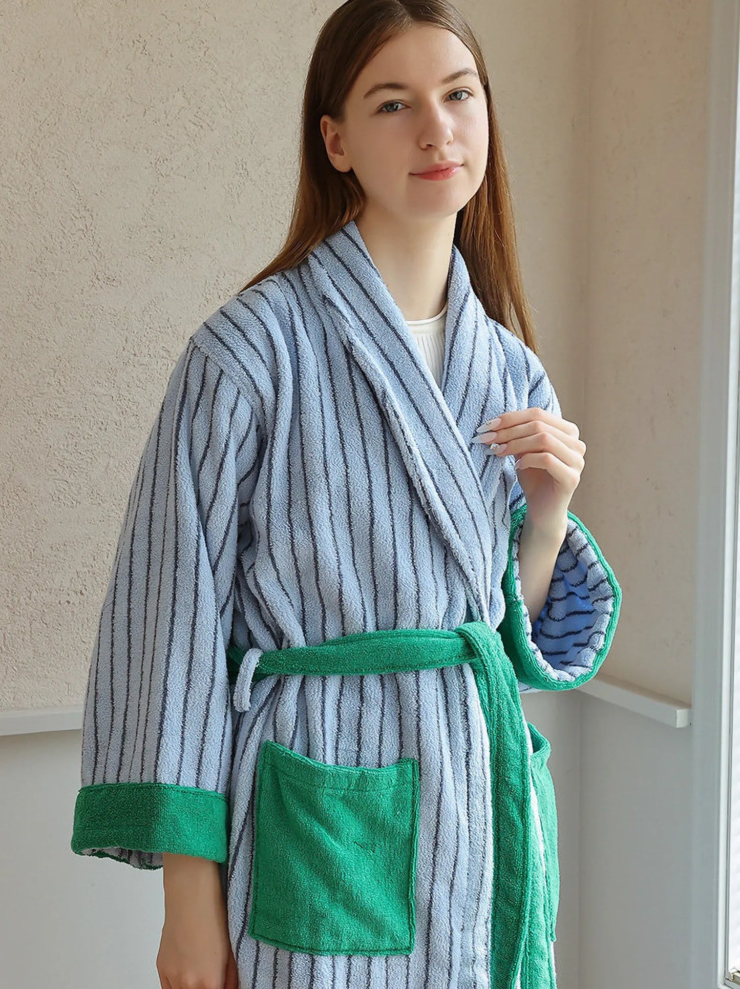 Plush Striped Long-Staple Cotton Robe