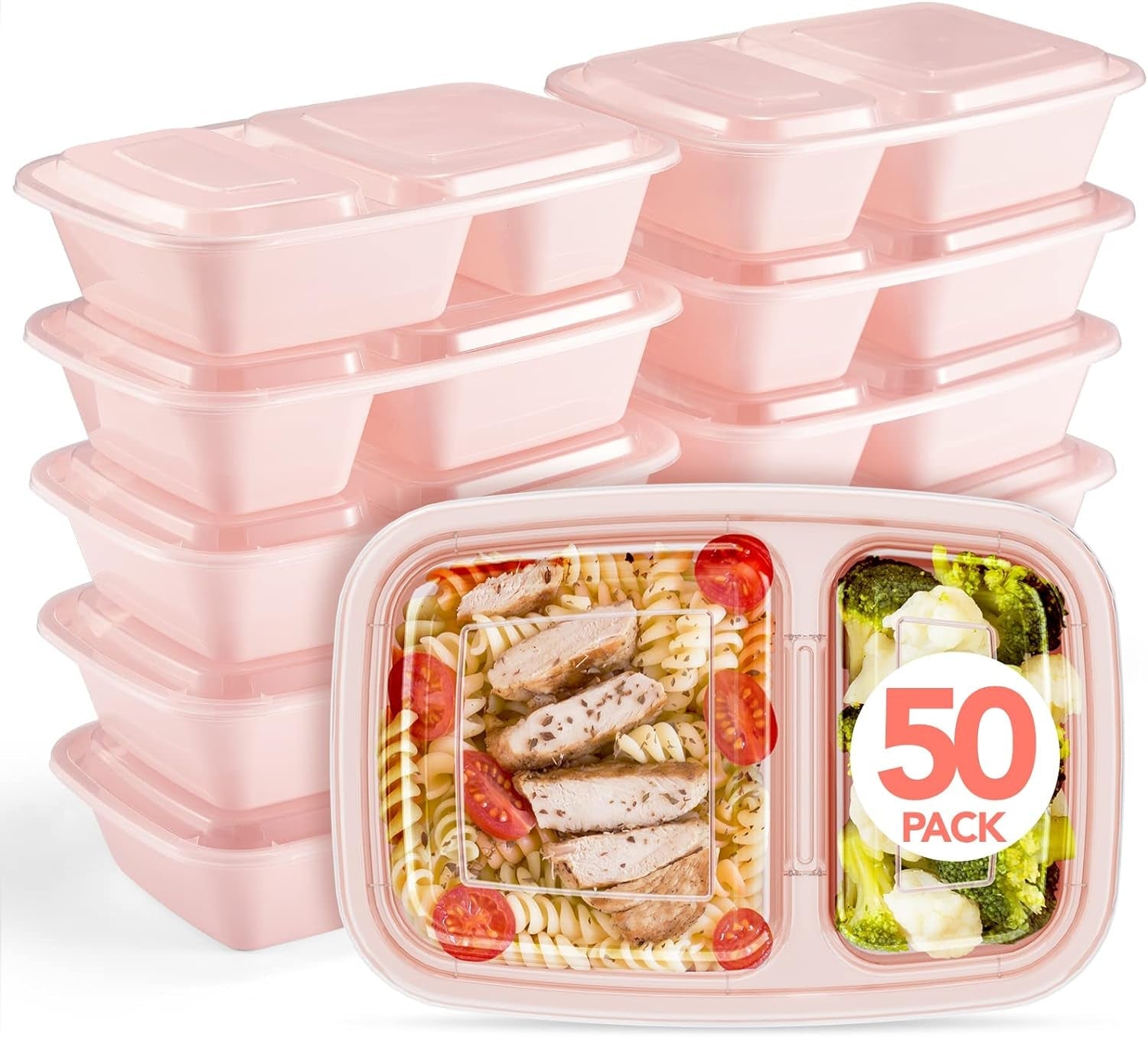 Glotoch 50 Pack 32 Oz Meal Prep Containers Reusable, 2 Compartment Food Containers with Lids to Go Containers, Lunch-Microwave,Freezer,Dishwasher Safe Boxes Disposables Food Service Equipment & Supplies Industrial & Scientific Take Out Containers