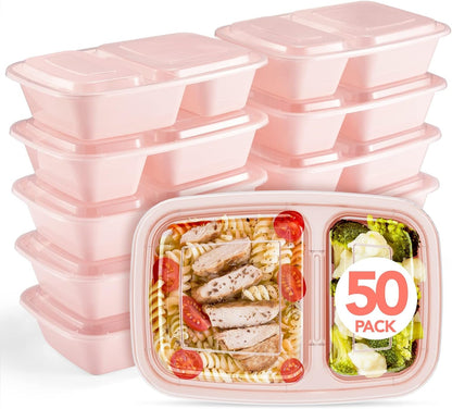 Glotoch 50 Pack 32 Oz Meal Prep Containers Reusable, 2 Compartment Food Containers with Lids to Go Containers, Lunch-Microwave,Freezer,Dishwasher Safe Boxes Disposables Food Service Equipment & Supplies Industrial & Scientific Take Out Containers