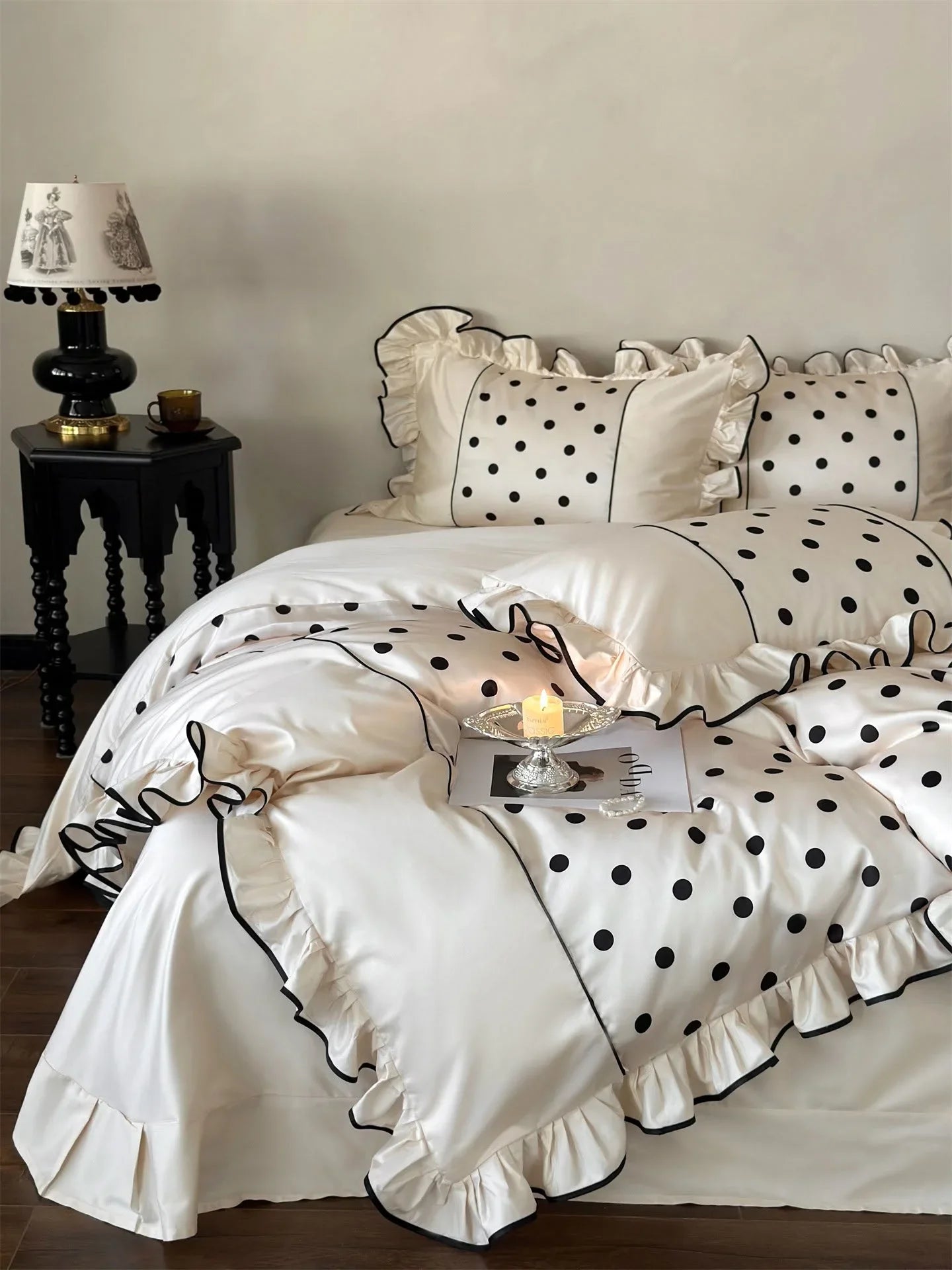 Silky Ruffled Polka Dot Tencel Bedding Set