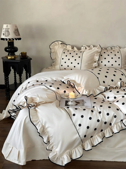 Silky Ruffled Polka Dot Tencel Bedding Set