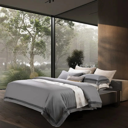 Elysium Grey Lace Luxury Egyptian Cotton Bedding Set
