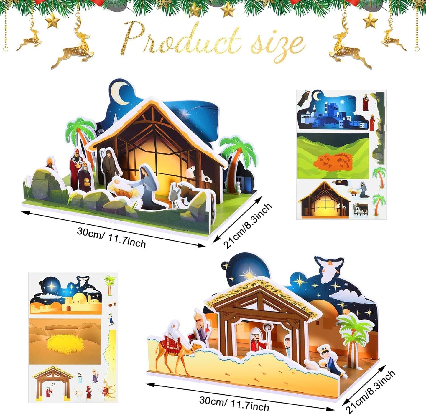 2 Pack Christmas Nativity Set Christmas Decorations Nativity Scene Birth of Baby Jesus Christmas Craft Kit Puzzle 3D Christmas Table Decorations Christmas Story Manger for Kids Christmas Table Decors Collectible Figurines Home & Kitchen Home Décor Accents Home Décor Products