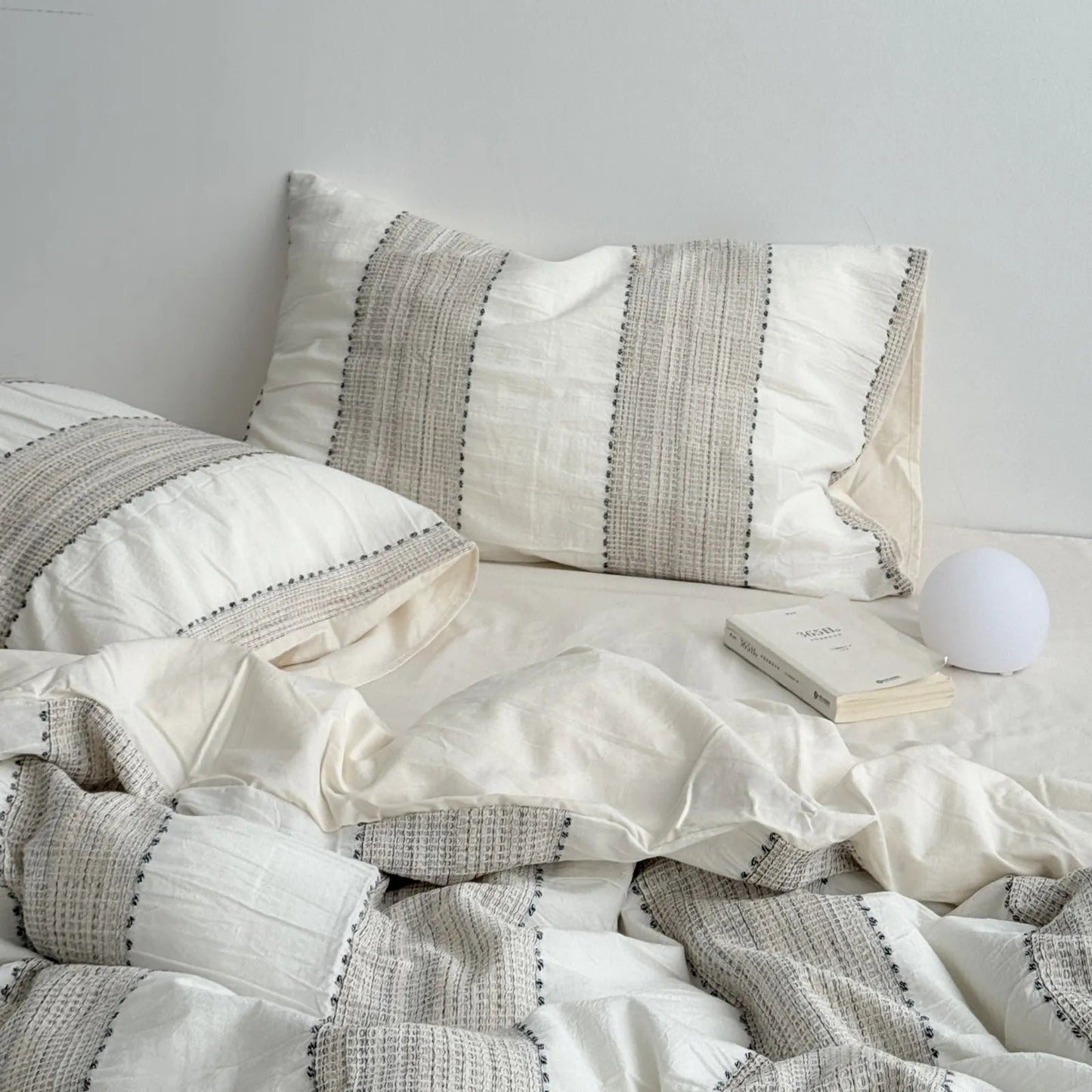 Textured Woven Stripe Washed Cotton Bedding Set