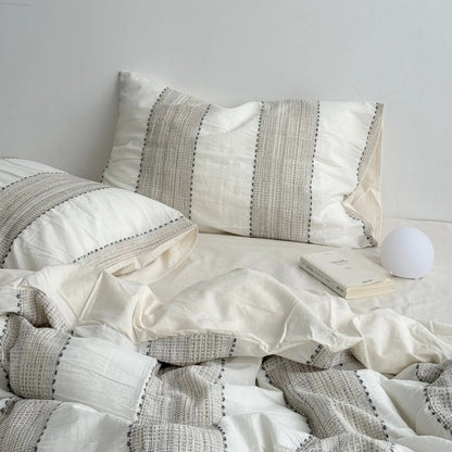 Textured Woven Stripe Washed Cotton Bedding Set