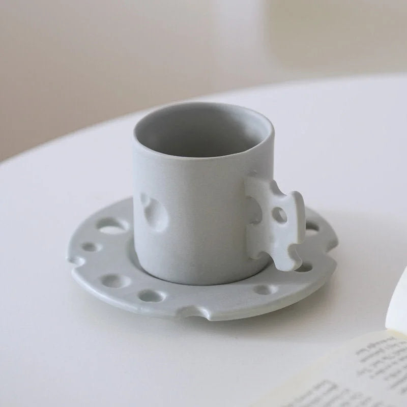 Whimsical Cheese Ceramic Mug & Saucer Set
