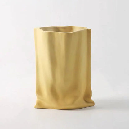 Frosted Ruched Ceramic Paper Bag Vase