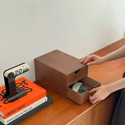 Smooth Minimalist Wood Desktop Organizer with Drawers