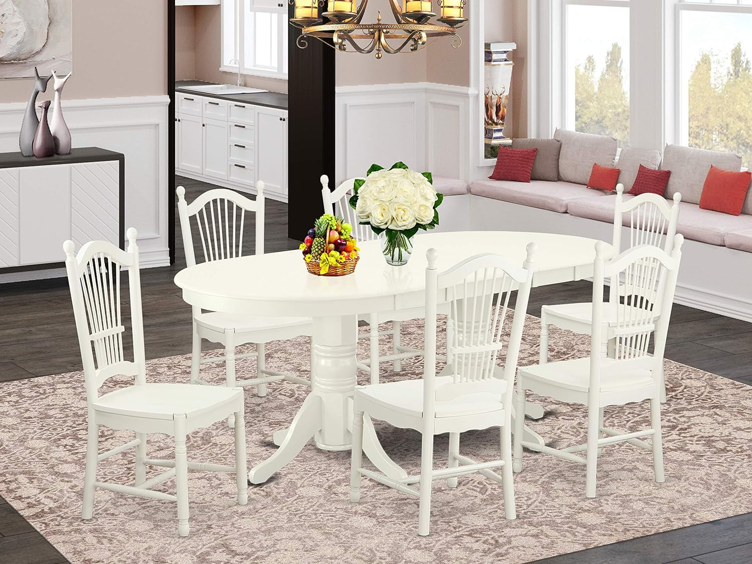 East West Furniture Vancouver 7 Piece Modern Set Consist of an Oval Wooden Table with Butterfly Leaf and 6 Dining Room Chairs, 40X76 Inch, Linen White Dining Room Furniture Furniture Home & Kitchen Table & Chair Sets