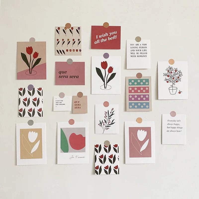 Matte Vintage Tulip & Quote Kraft Paper Wall Collage Kit