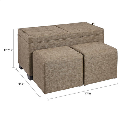 FIRST HILL FHW Sunshine 3-Piece Storage Ottoman Bench Set with Fabric Upholstery, Bark Brown Furniture Home & Kitchen Living Room Furniture Ottomans