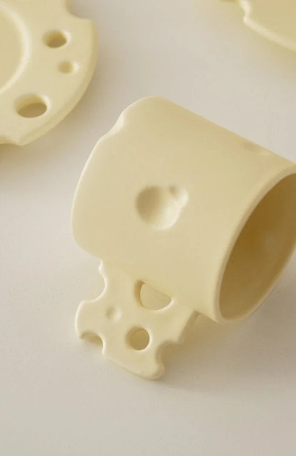 Whimsical Cheese Ceramic Mug & Saucer Set