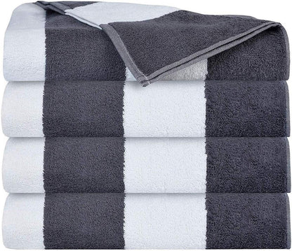 GLAMBURG 4 Pack Cabana Stripe Beach Pool Bath Towel Set 30X60, 100% Ringspun Cotton Towels,Large Oversized Beach Towels,Beach Bath Towel,Beach Blanket, High Absorbent Large Bath Towel - Charcoal Grey Bath Beach Towels Home & Kitchen Towels