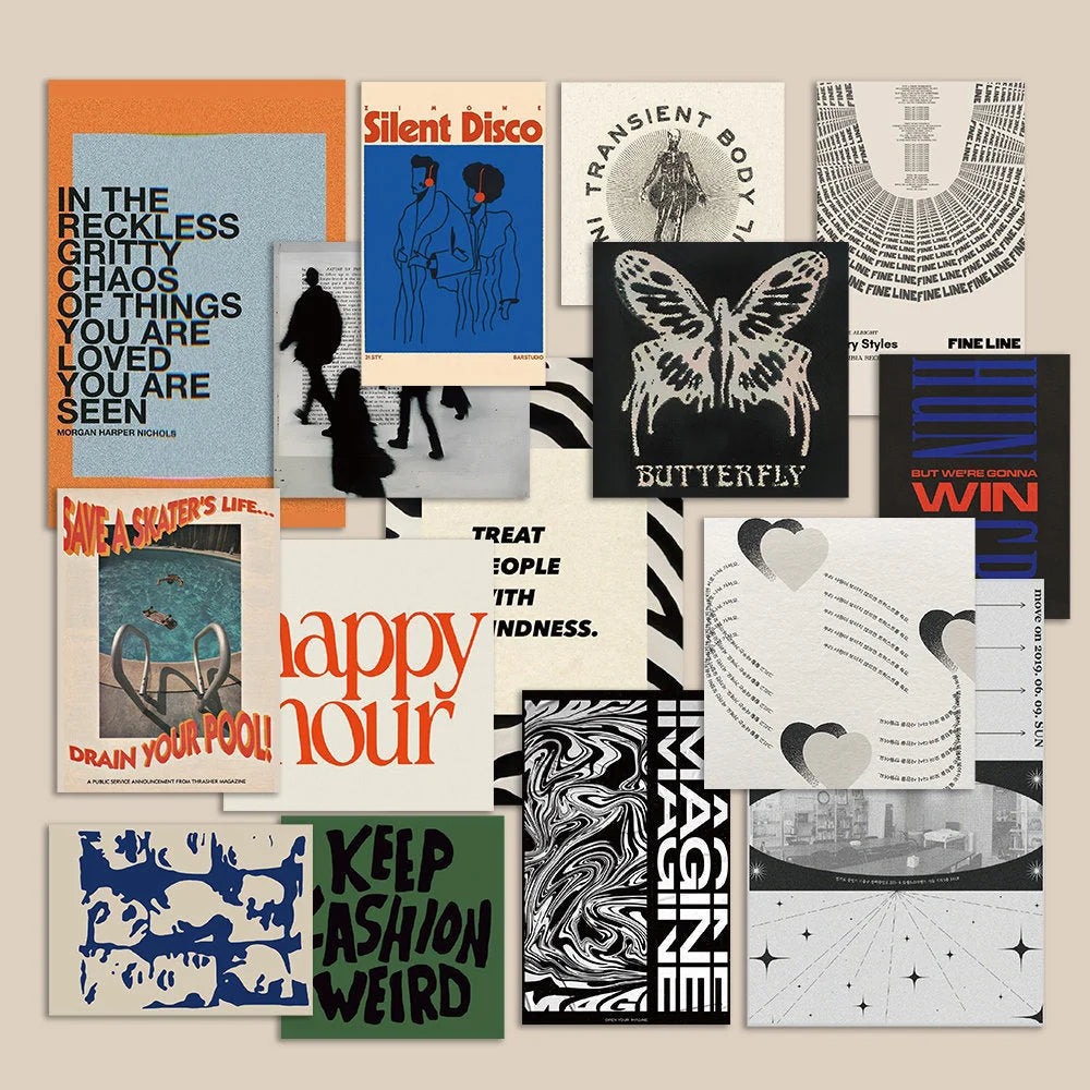 Indie Aesthetic Graphic & Typography Wall Collage Kit