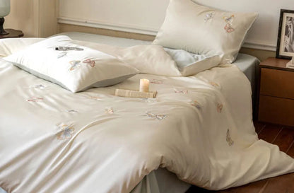 Silky Butterfly Embroidered Tencel Bedding Set