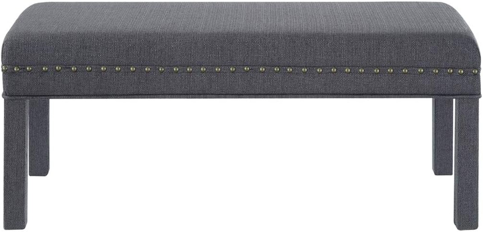 24KF Upholstered Linen Bed Bench with Nail Head Trim,Padded Tufted Bench -Dark Gray Entryway Furniture Furniture Home & Kitchen Storage Benches