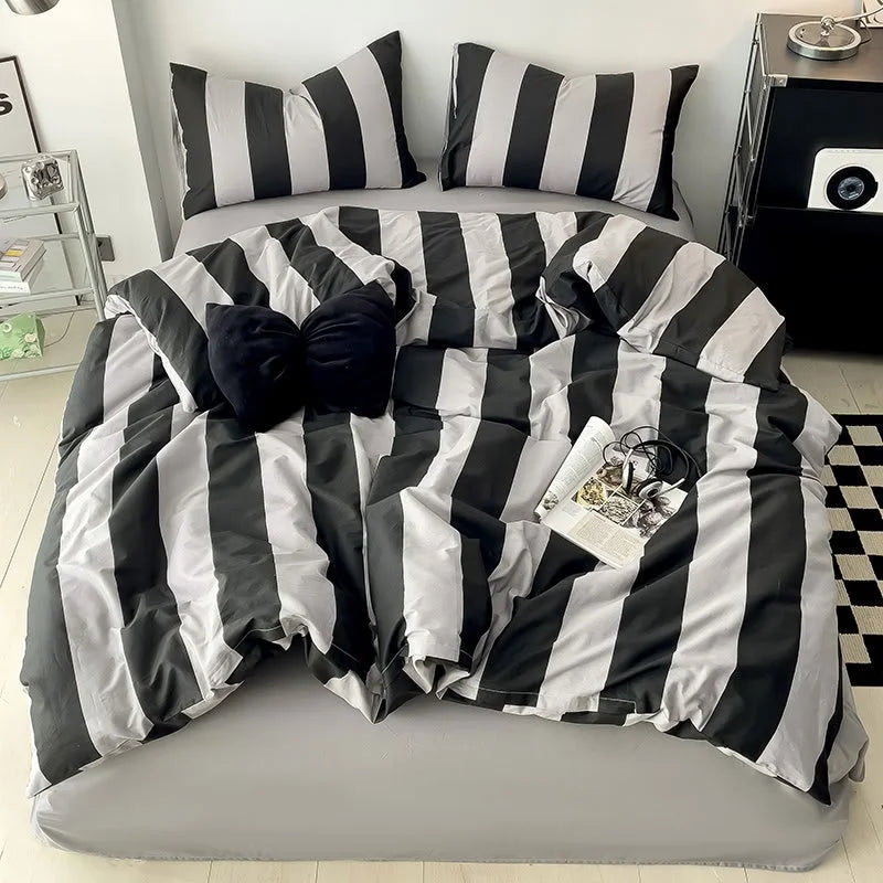 Soft Bold Stripe Cotton Bedding Set
